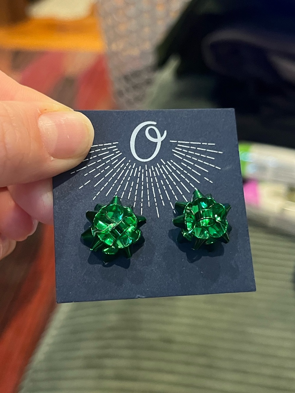 Green Christmas Bow Stud Earrings - Women Jewelry Quirky Fun Holiday